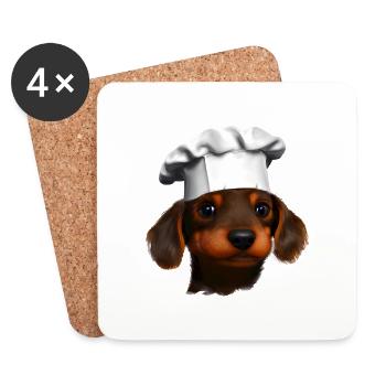 Teckel, Chiot teckel, Cuisine, Restaurateur, Chien, Chiens - Dessous de verre (lot de 4) - blanc - Devant