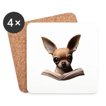 Chihuahua Dogs Book Reading Dog Chihuahua Puppy - Coasters (set of 4) - white - Front
