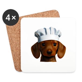 Teckel, Chiot teckel, Cuisine, Chien, Restaurateur, Chien - Dessous de verre (lot de 4) - blanc - Devant