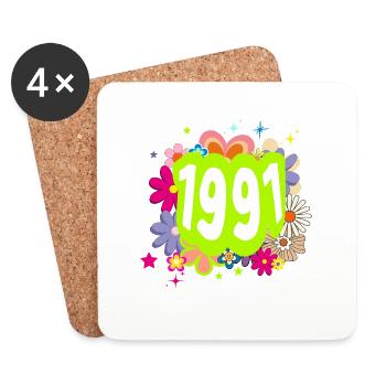 Year 1991 anniversary Floral Groovy - Coasters (set of 4) - white - Front