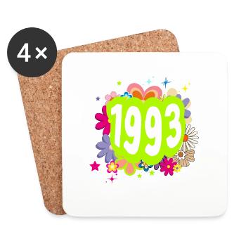 Année 1993 anniversaire Groovy floral - Dessous de verre (lot de 4) - blanc - Devant