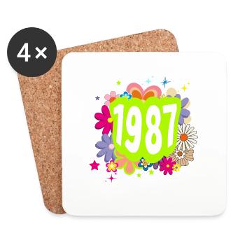 Jahr 1987 Jubiläum Floral Groovy - Untersetzer (4er-Set) - Weiß - Vorne