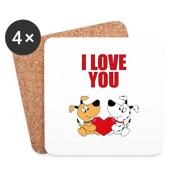 I LOVE YOU - HUNDE - HUND - LIEBE - HERZ - TIERE - Untersetzer (4er-Set) - Weiß - Vorne
