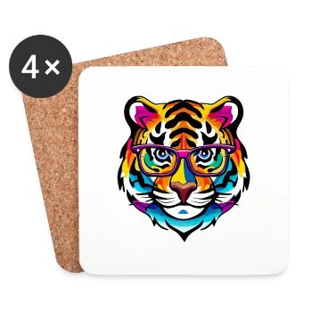 Tiger Intelligent Glasses Colorful Rainbow Gift - Dessous de verre (lot de 4) - blanc - Devant