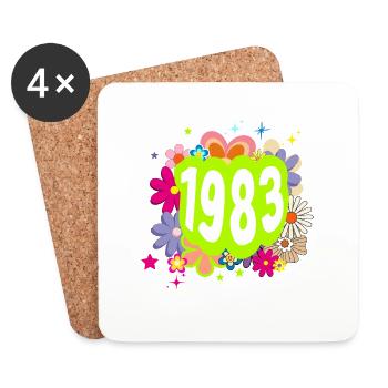 Jahr 1983 Jubiläum Floral Groovy - Untersetzer (4er-Set) - Weiß - Vorne