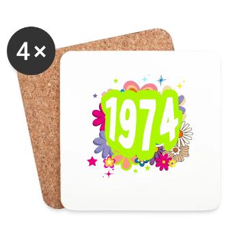Year 1974 anniversary Floral Groovy - Coasters (set of 4) - white - Front
