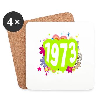 Année 1973 anniversaire Groovy floral - Dessous de verre (lot de 4) - blanc - Devant