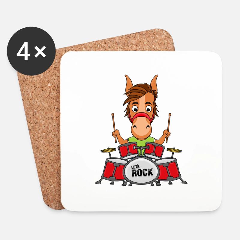MUSIKER - SCHLAGZEUG - PFERD - PONY - TROMMLER - Untersetzer (4er-Set) - Weiß