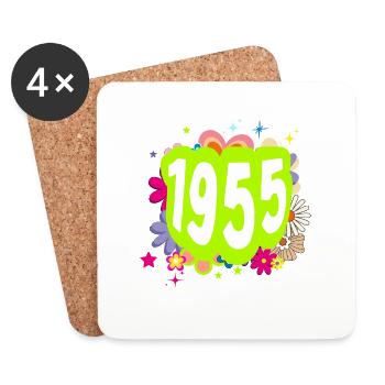 Jahr 1955 Jubiläum Groovy blumig - Untersetzer (4er-Set) - Weiß - Vorne
