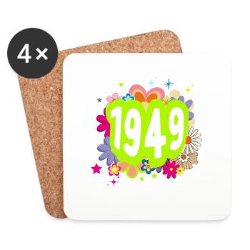 Année 1949 anniversaire Groovy floral - Dessous de verre (lot de 4) - blanc - Devant