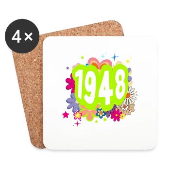 Année 1948 anniversaire Groovy floral - Dessous de verre (lot de 4) - blanc - Devant