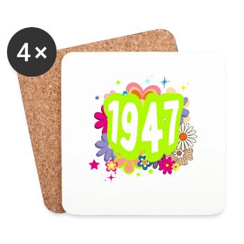 Année 1947 anniversaire Groovy floral - Dessous de verre (lot de 4) - blanc - Devant