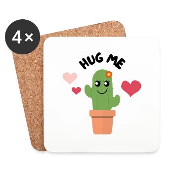 HUG ME - Kawaii Kaktus - Untersetzer (4er-Set) - Weiß - Vorne