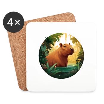 Bathing Capybara - Coasters (set of 4) - white - Front