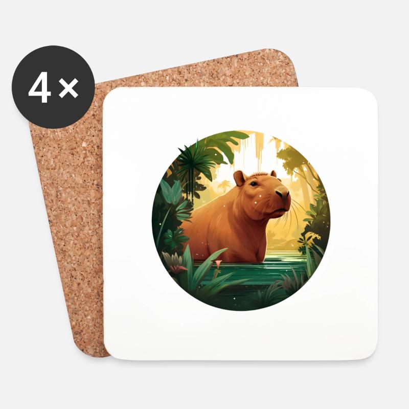 Bathing Capybara - Coasters (set of 4) - white