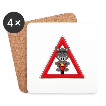 ACHTUNG - RASENDE WILDSAU - WILDSCHWEIN - MOTORRAD - Untersetzer (4er-Set) - Weiß - Vorne