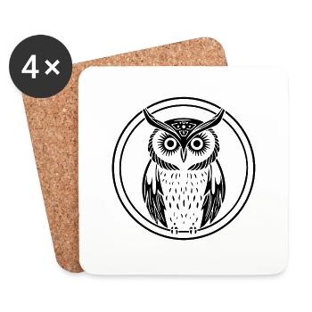Hibou Hibou Oiseaux Oiseaux - Dessous de verre (lot de 4) - blanc - Devant