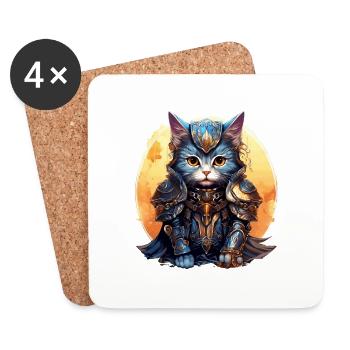 Cat in Knight Armor,Ai Gen - Coasters (set of 4) - white - Front