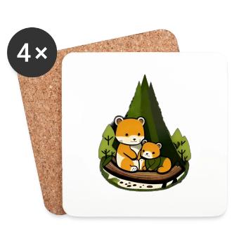 Cute animal family cuddling against forest background - Coasters (set of 4) - white - Front