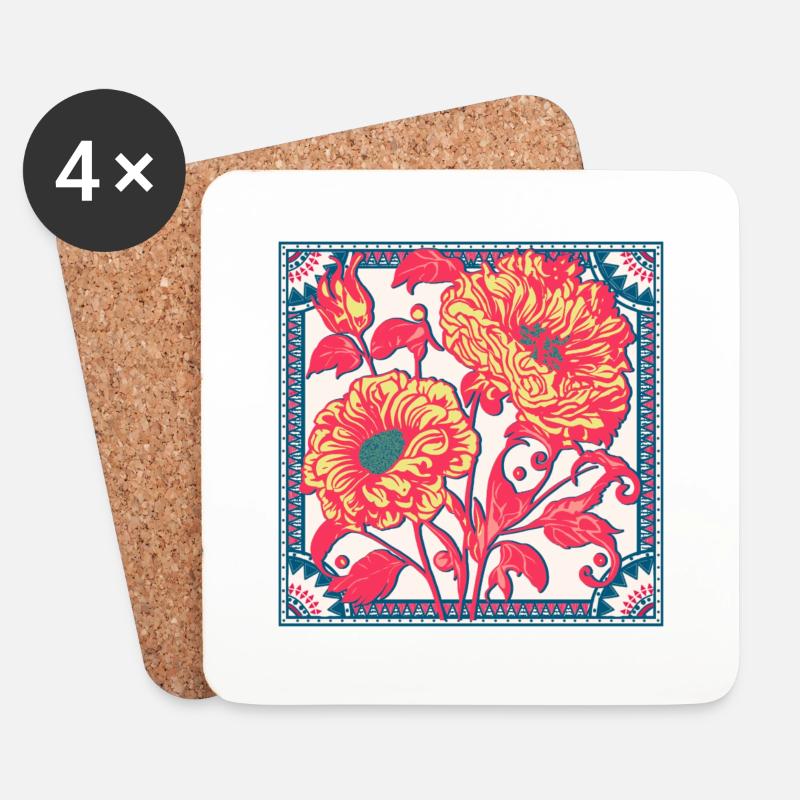 Vintage Blumen-Kachel - Untersetzer (4er-Set) - Weiß
