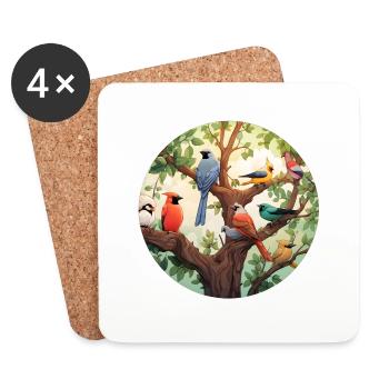 Bunte Vögel - Untersetzer (4er-Set) - Weiß - Vorne