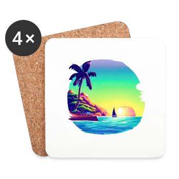 Summer Holiday Sun Palm Beach Palm Island - Coasters (set of 4) - white - Front