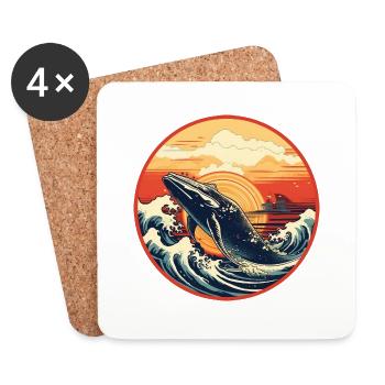 Whale Ukiyo-e 2 - Coasters (set of 4) - white - Front