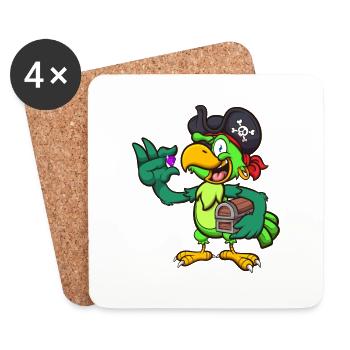 Perroquet pirate avec trésor - Dessous de verre (lot de 4) - blanc - Devant