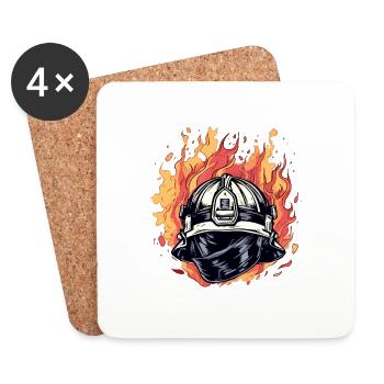 Firefighter's helmet on fire n°2 - Coasters (set of 4) - white - Front