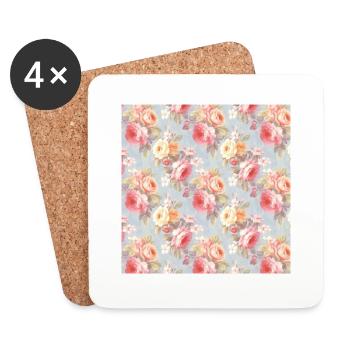 Roses Motif sans couture Belle esthétique élégante - Dessous de verre (lot de 4) - blanc - Devant
