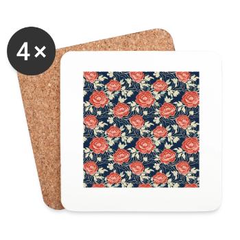Roses Motif sans couture Belle esthétique élégante - Dessous de verre (lot de 4) - blanc - Devant