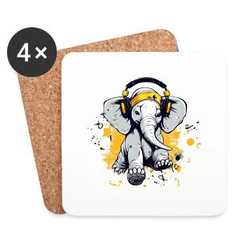 Lobi, der tanzende Elefant - Untersetzer (4er-Set) - Weiß - Vorne
