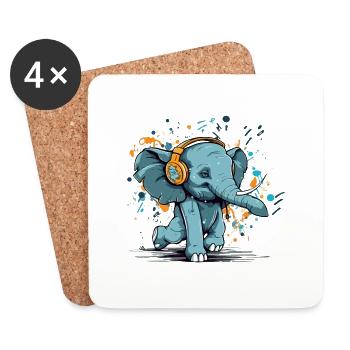 Mikoi der tanzende Elefant - Untersetzer (4er-Set) - Weiß - Vorne