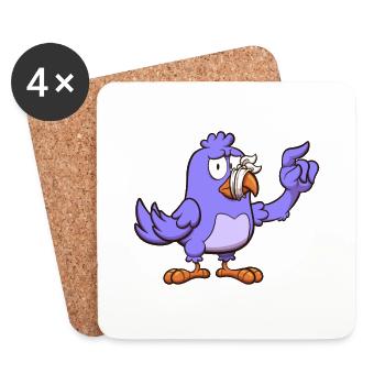 Lila Karikaturvogel mit geklebtem Maul - Untersetzer (4er-Set) - Weiß - Vorne