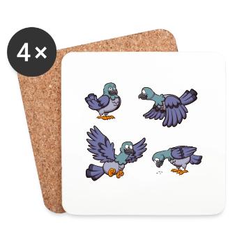 Cartoon Pigeons - Coasters (set of 4) - white - Front