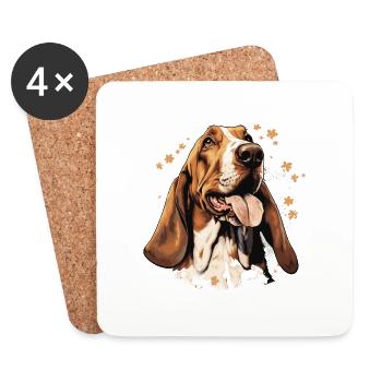 chien basset - Dessous de verre (lot de 4) - blanc - Devant