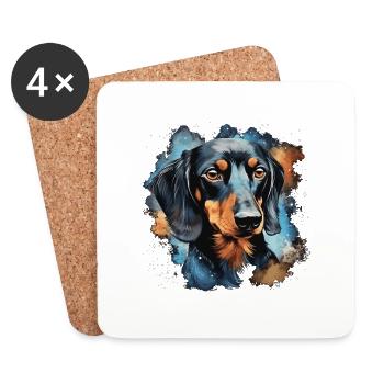 chien teckel - Dessous de verre (lot de 4) - blanc - Devant