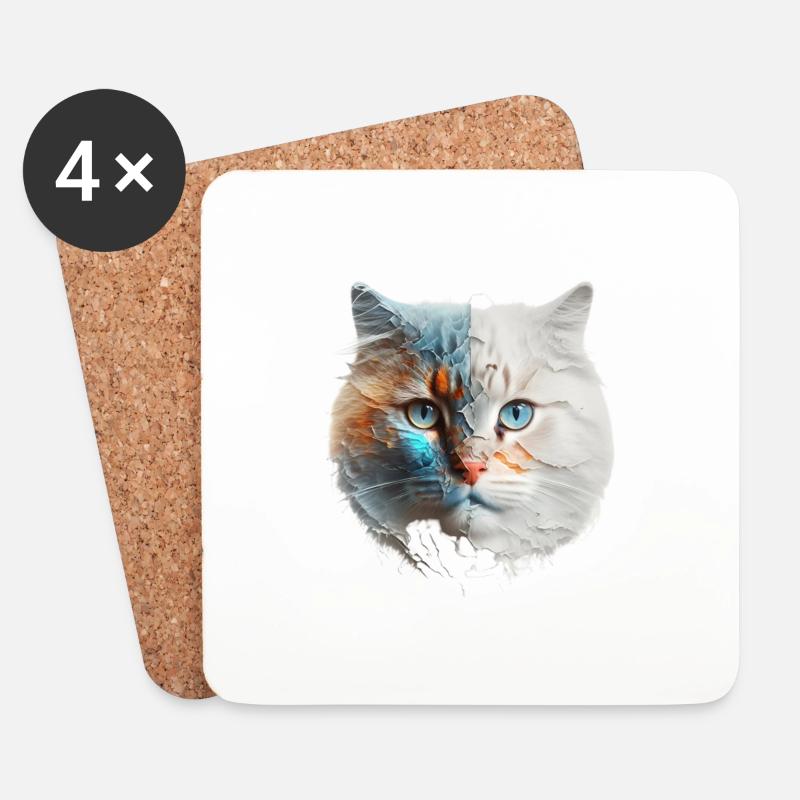 Katze - Untersetzer (4er-Set) - Weiß