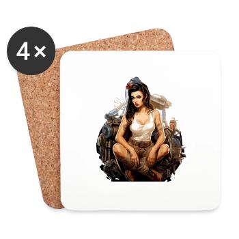 Pinup-Astrid-Mechanikerin - Untersetzer (4er-Set) - Weiß - Vorne