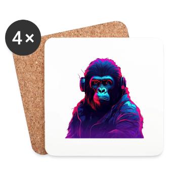 Synthwave-Neon-Beats eines Gorillas - Untersetzer (4er-Set) - Weiß - Vorne