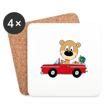 TEDDYBÄR - AUTO - REISE - URLAUB - FERIEN - Untersetzer (4er-Set) - Weiß - Vorne