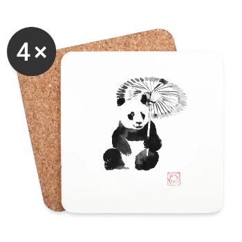 panda in the rain - Dessous de verre (lot de 4) - blanc - Devant