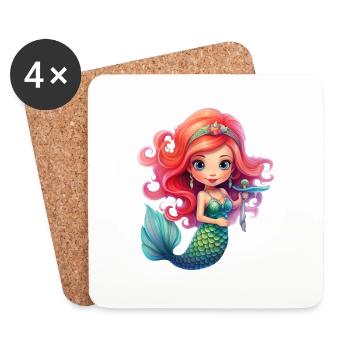 Small, cute mermaid, cute motif children - Coasters (set of 4) - white - Front