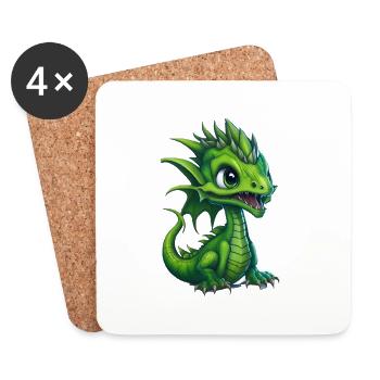 Bébé dragon, mignon, heureux, souriant - Dessous de verre (lot de 4) - blanc - Devant