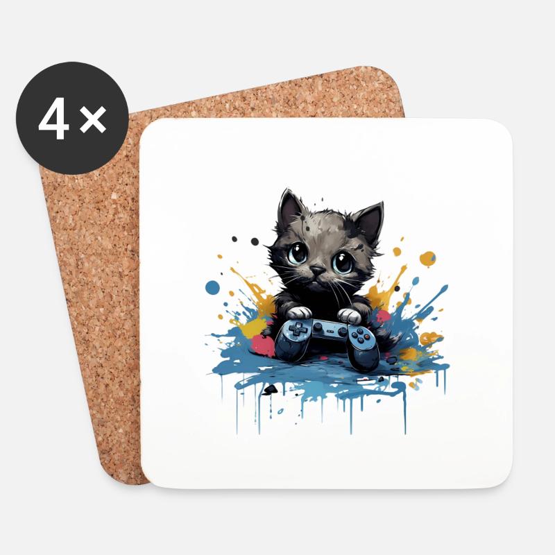 Niedliches Katzen-Gaming-Design - Untersetzer (4er-Set) - Weiß