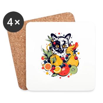 Alo the cheetah in the fruit - Coasters (set of 4) - white - Front