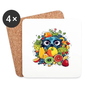 Hibi, die Eule in der Frucht - Untersetzer (4er-Set) - Weiß - Vorne