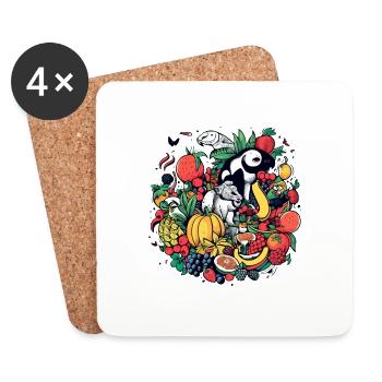 Fruits and animals - Coasters (set of 4) - white - Front