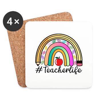 Teacherlife, Teacher Rainbow, Thank You, Love - Coasters (set of 4) - white - Front