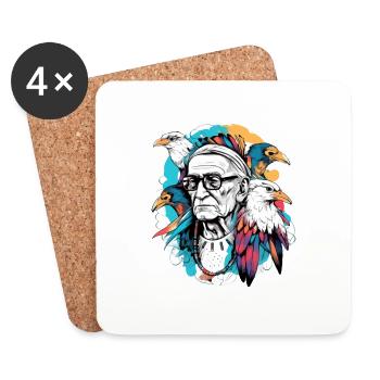 Papy siou aigle - Dessous de verre (lot de 4) - blanc - Devant